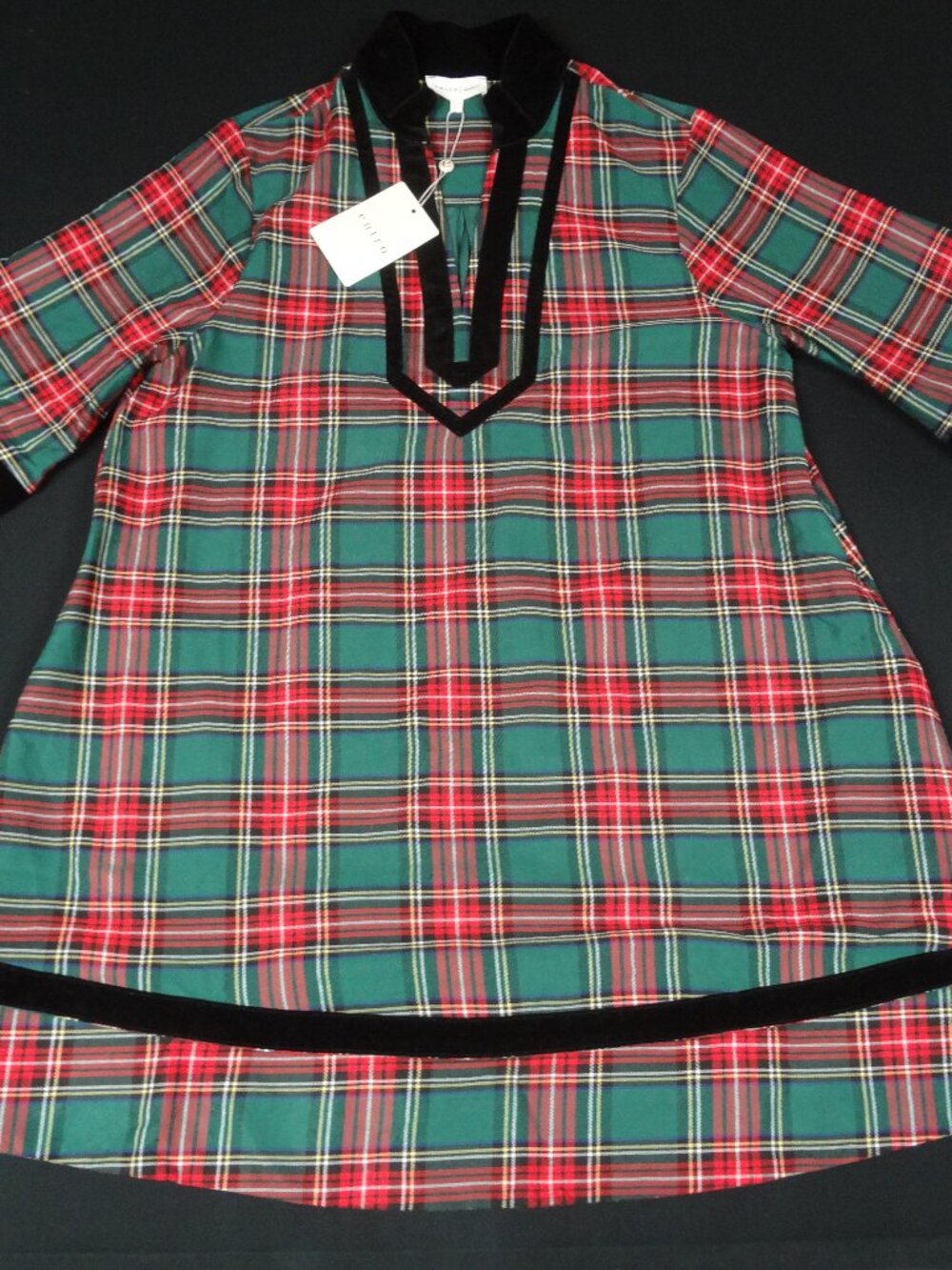 NWT ENTRO MERRY PLAID TUNIC DRESS WOMENS MEDIUM RED GREEN  L639